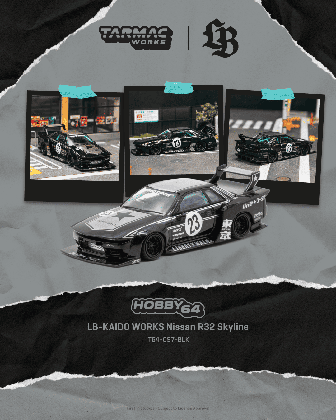 Tarmac Works 1:64 LB-KAIDO WORKS Nissan R32 Skyline Black | Pre-Order