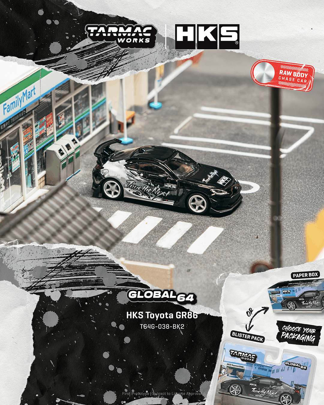 Tarmac Works 1:64 Toyota GR86 HKS Black | Pre-Order
