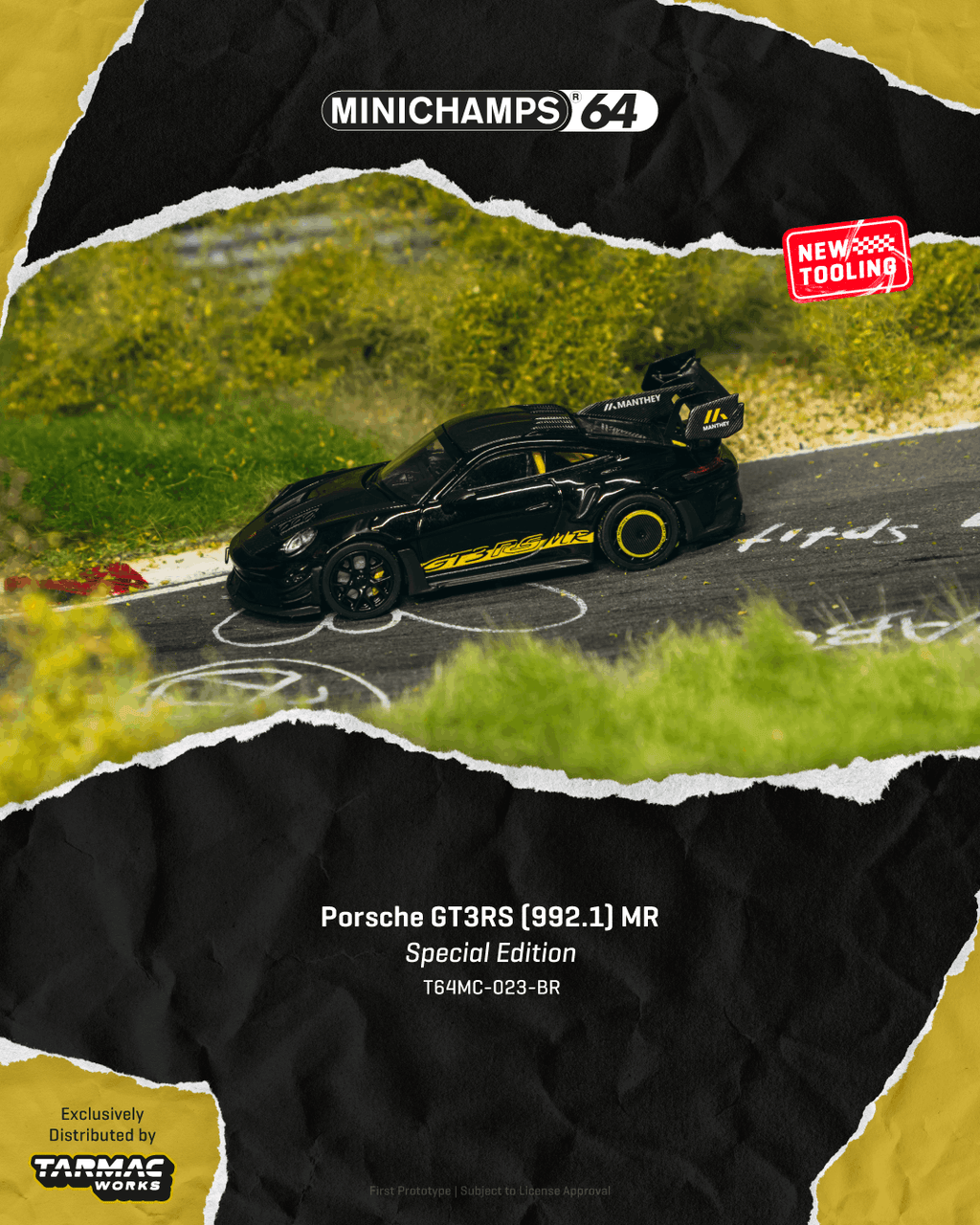 Tarmac Works x MiniChamps 1:64 Porsche 911 GT3 RS MR in Black & White | Pre-Order