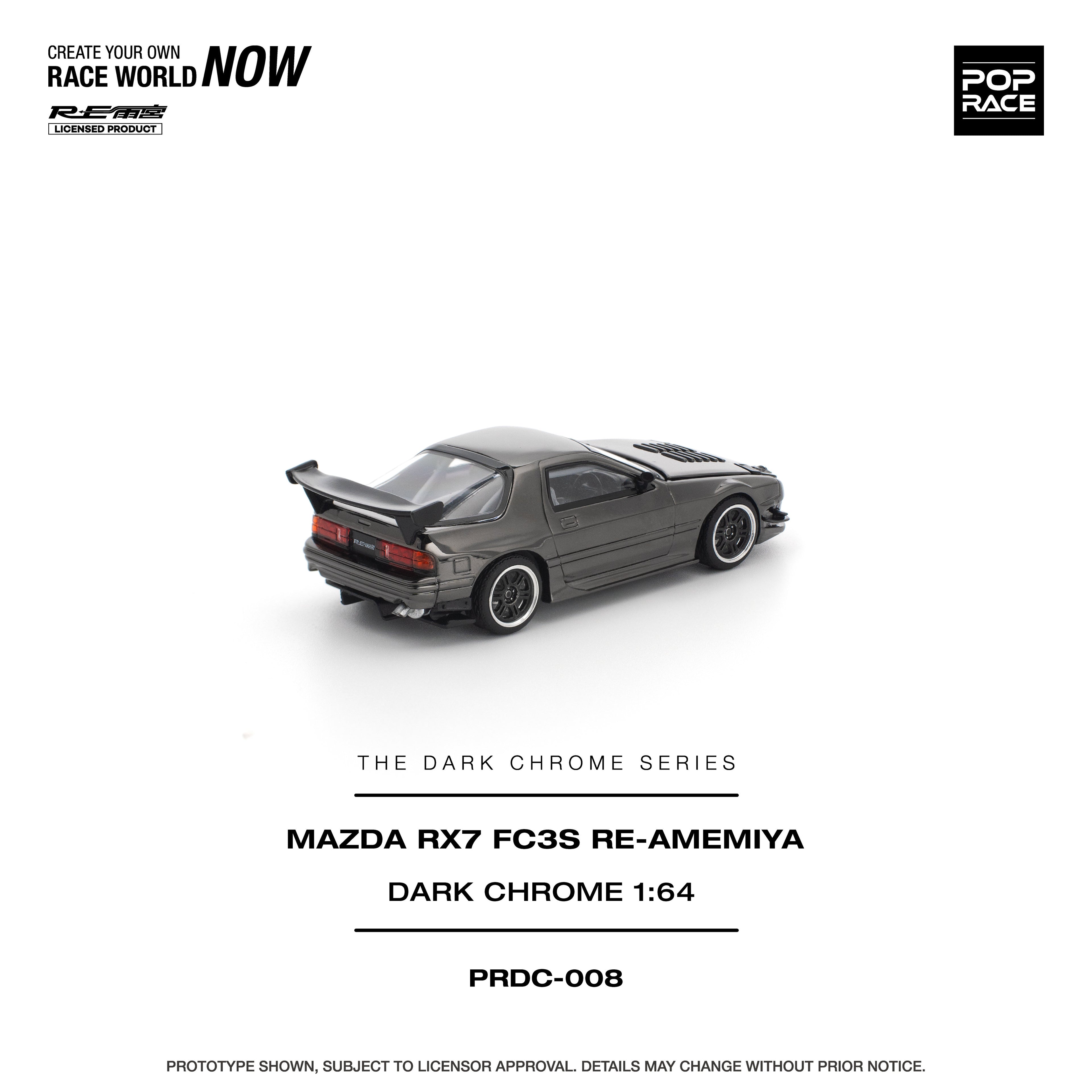 Pop Race 1:64 Mazda RX-7 FC3S RE-Amemiya in Dark Chrome | Pre-Order