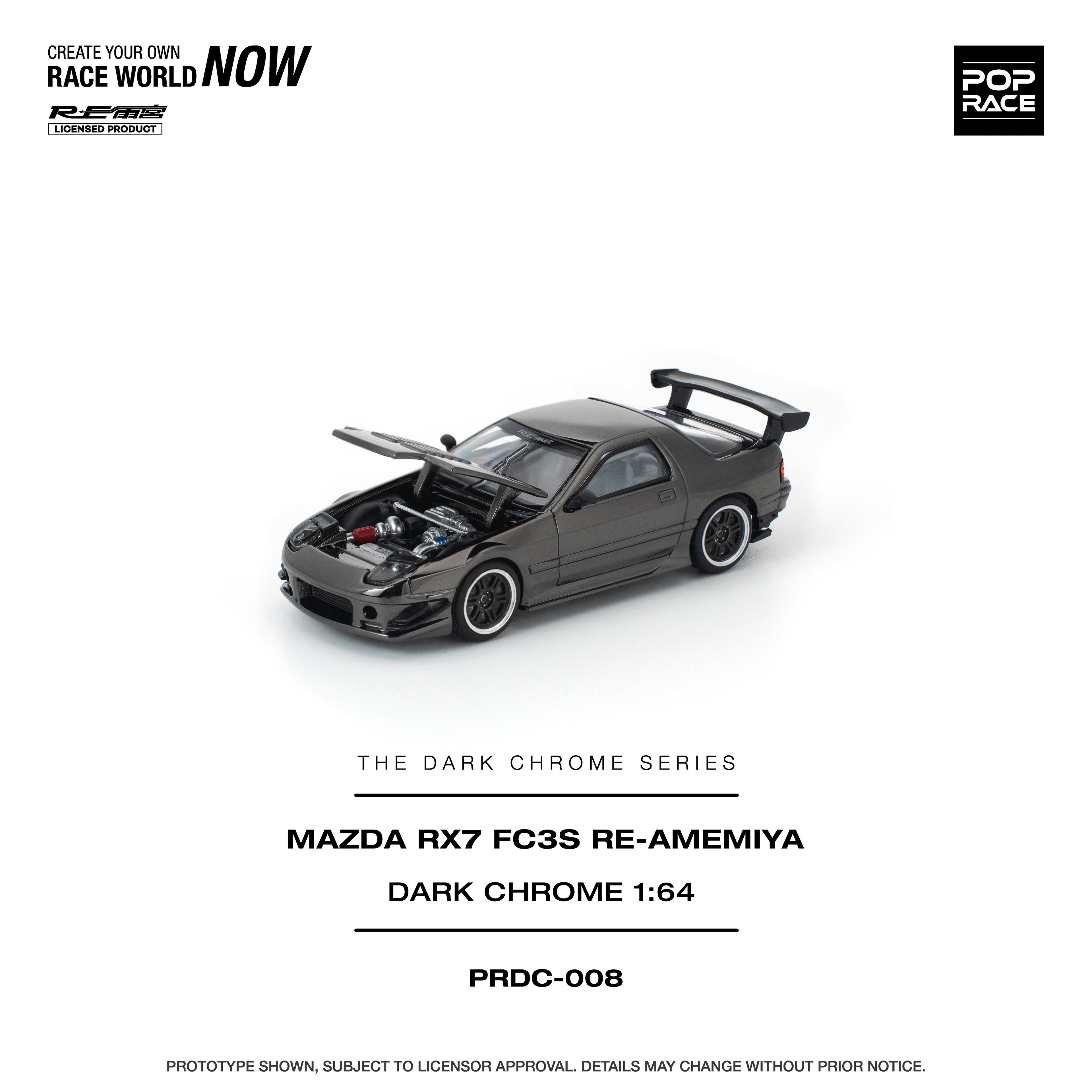 Pop Race 1:64 Mazda RX-7 FC3S RE-Amemiya in Dark Chrome | Pre-Order