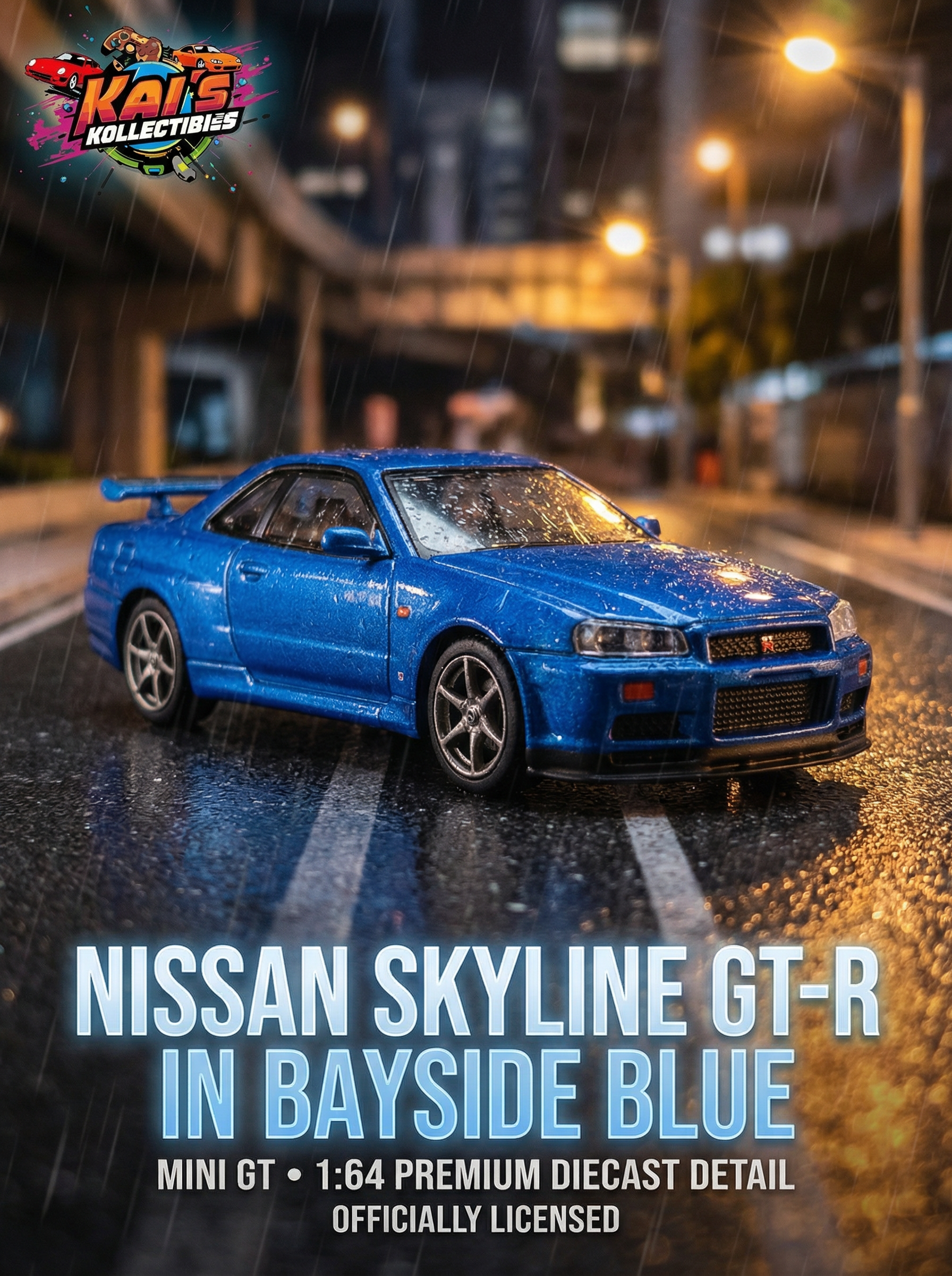 Mini GT 1:64 Nissan Skyline GT-R R34 V-Spec in Bayside Blue